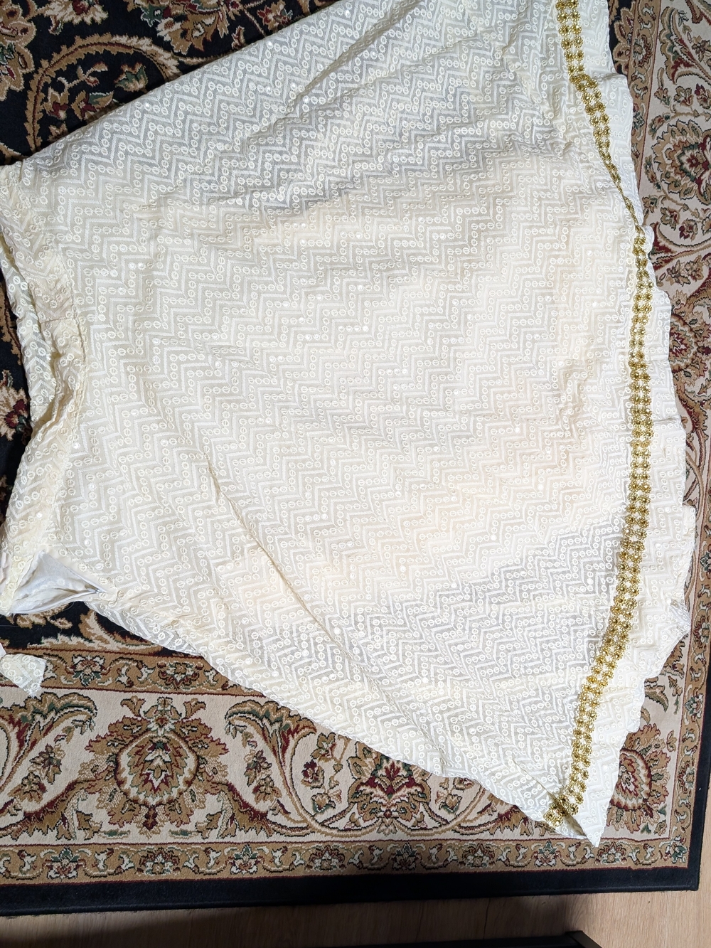 Elegant White Lace Skirt with Gold Trim